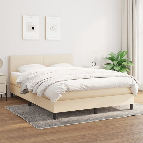 vidaXL Boxspringbett mit Matratze Creme 140x190 cm Stoff, 3139894