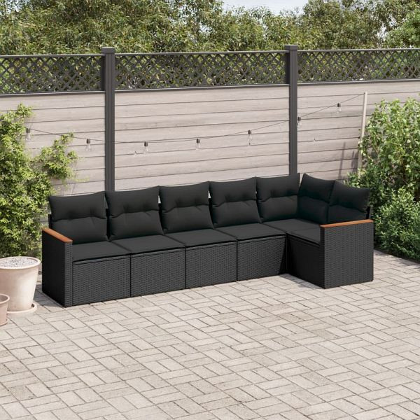 vidaXL 6-teilig Garten-Sofagarnitur mit Kissen Schwarz Poly Rattan, 3258387