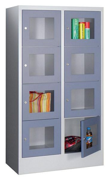 Pavoy Schließfachschrank mit Sockel 1518/500/800, 2b x 4h, Zylinderschloss, Abteilbreite 400, Sichtfenster, 61213-244-091-910303