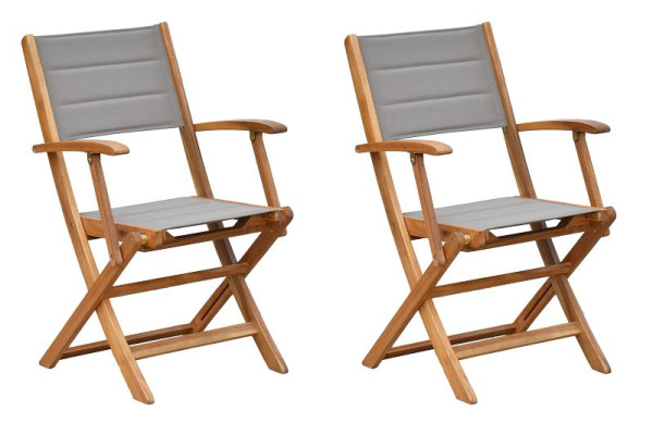 Merxx Acapulco Klappsessel, 2er Set, gepolstert, natur/grau, FSC Akazienholz mit Textilbespannung, 50765-309