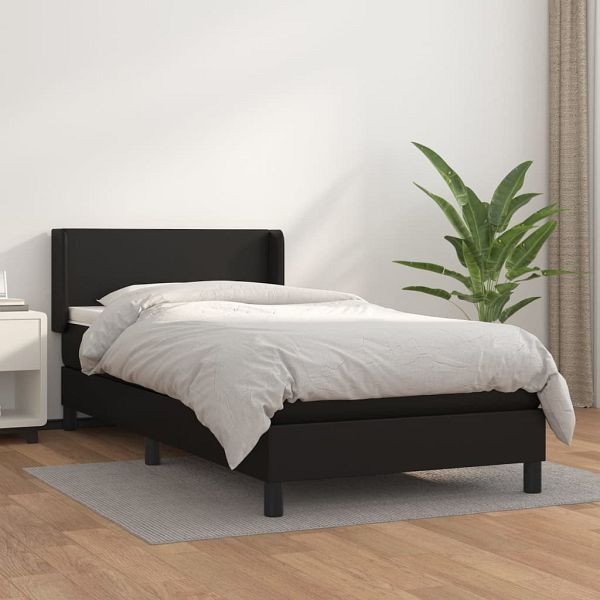 vidaXL Boxspringbett mit Matratze Schwarz 90x200 cm Kunstleder, 3130637