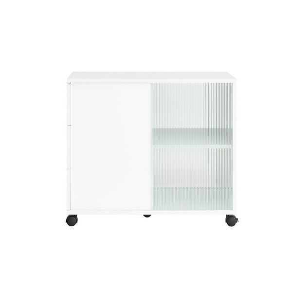 SoBuy Couchtisch mit zwei Türen Weiß 70x35x61 cm, Modern, FBT141-W