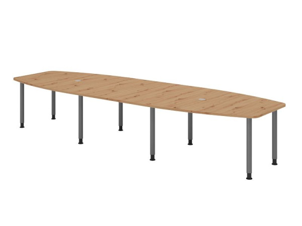 Hammerbacher Konferenztisch KT40C, 400 x 130 cm, Platte: Asteiche, 25mm dick, Acht-Fuß-Gestell graphit, Rundrohr 6 cm, Arbeitshöhe 72-74 cm, VKT40C/R/G