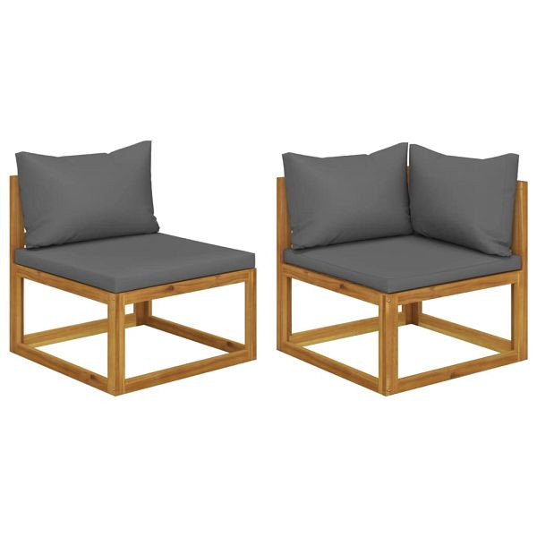 vidaXL 2-teilig Sofa-Set mit dunkelgrauen Kissen Akazie Massivholz, 311856