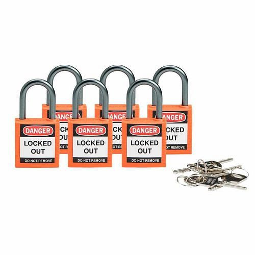 Brady Vorhängeschlösser aus Nylon, funkenfreies Gehäuse, VE: 6 Stück, orange, 309125