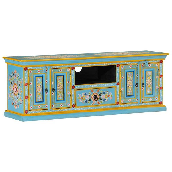 vidaXL TV-Schrank Blau 110x30x40 cm Massivholz Mango, 353908