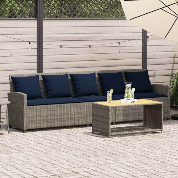 vidaXL Gartensofa 5-Sitzer mit Kissen Grau Poly Rattan, 4104118