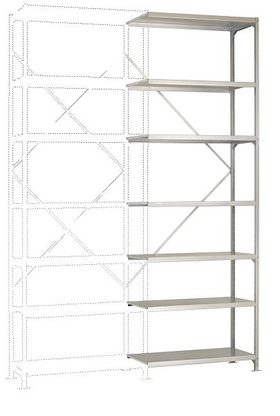 Manuflex Schweres Fachbodenregal lichtgrau Anbauregal mit 7 Stahlböden, HxBxT = 3000 x 1000 x 300 mm, RP2142.7035