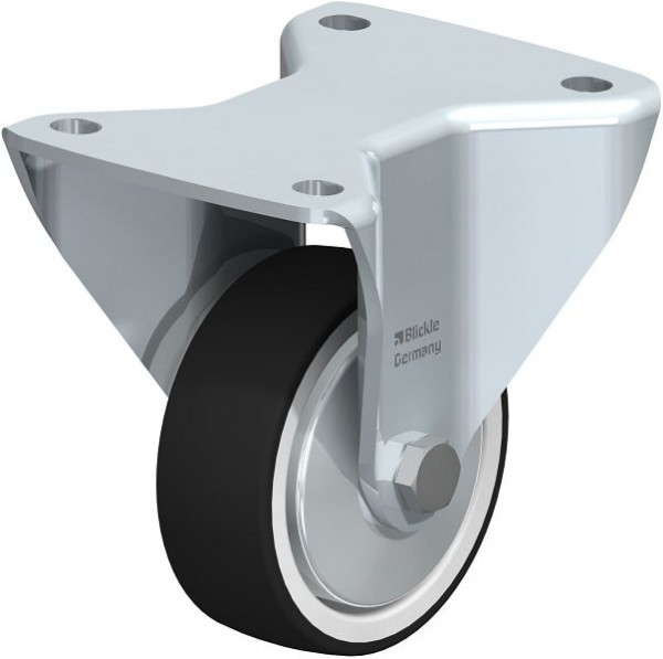 Blickle BH-POTH 100K-3-FA Stahlblech-Bockrolle, Schwerlast-Ausführung, mit Anschraubplatte, Thermoplastisches Polyurethan, Grau, 852344