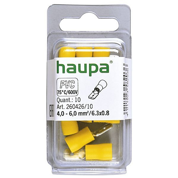Haupa Flachstecker gelb isoliert 4,0-6,0/0,8x6, PVC-isoliert, VE: 10 Stück, 260426/10