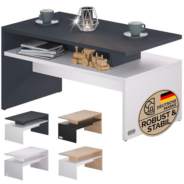 casaria Couchtisch Sacramento Weiß/Anthrazit 95x55x50cm, 109568