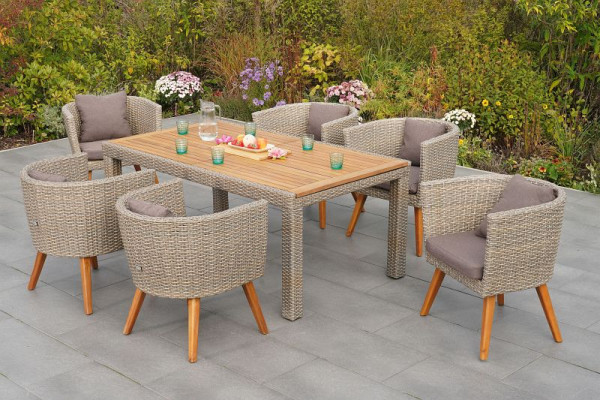 Merxx Imperia Set 7-teilig, 6 Imperia Sessel, inkl. Sitzkissen, 1 Ausziehtisch 180 (240) x 100, Alumiuniumgestell mit Kunststoffgeflecht, 50742-255