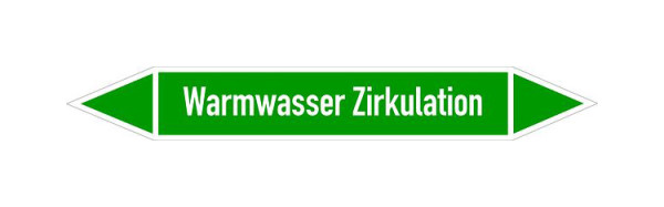 Schilder Klar Rohrleitungskennzeichen Warmwasser Zirkulation, 33000x90 mm Folie selbstklebend, 101476/95