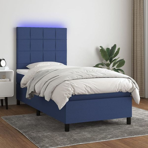 vidaXL Boxspringbett mit Matratze & LED Blau 100x200 cm Stoff, 3134859