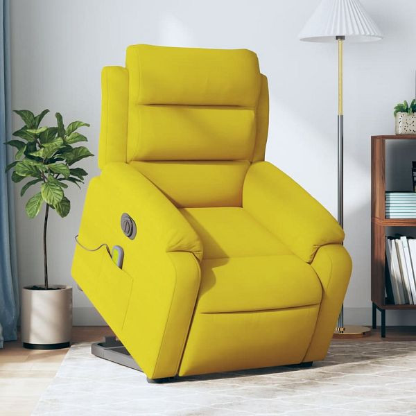 vidaXL Massagesessel mit Aufstehhilfe Elektrisch Gelb Samt, 3205132