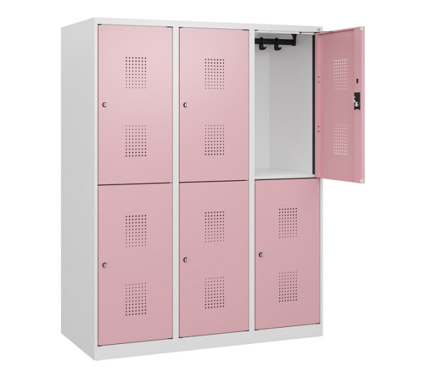 C+P Doppelstöckiger Spind Evolo PLUS, 6 Fächer, 1530x1200x500mm, 9016/3015, Zylinderschloss, 0493005-32 S10048