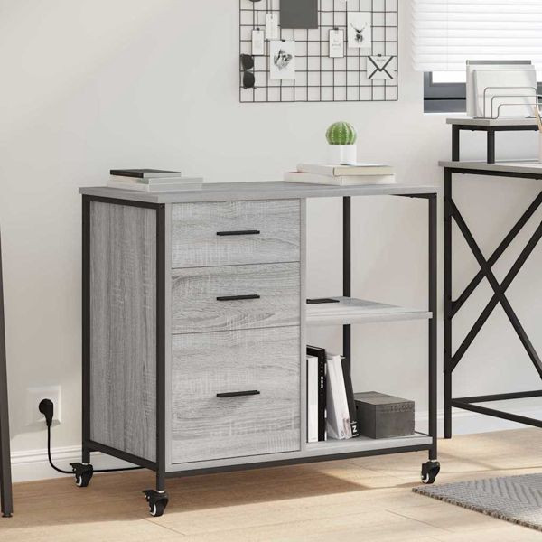 vidaXL Büroschrank mit Rad Grau Sonoma 76 x 41 x 72 cm Holzwerkstoff, 859838