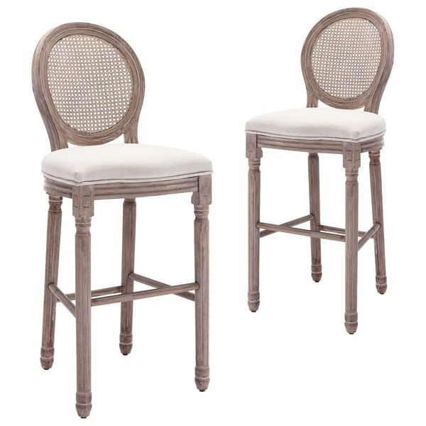vidaXL Barhocker 2 Stück Weiß Leinen, Material: Baumwolle: 10%, Leinen: 20%, Polyester: 30%, Viskose: 40%, 245352