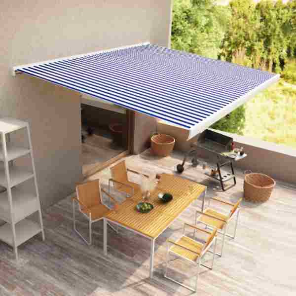 vidaXL Kassettenmarkise mit Motor 500x300 cm Blau und Weiß, 3052665