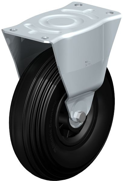 Blickle B-VWPP 260K Stahlblech-Bockrolle, mittelschwere Ausführung, mit Anschraubplatte, Weichgummi, Schwarz, 578385