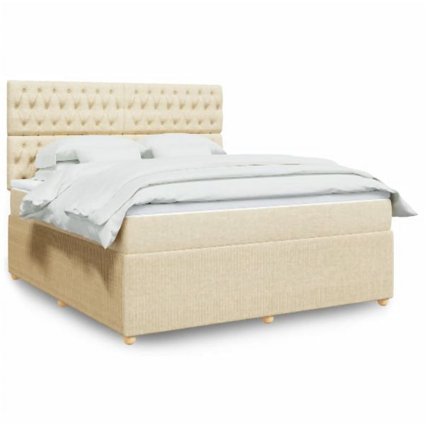vidaXL Boxspringbett mit Matratze Creme 180x200 cm Stoff, 3292147