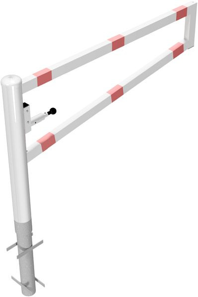 Schake Drehbare Wegesperre, zum Einbetonieren, feuerverzinkt und weiß beschichtet, Gesamtbreite: 1500 mm, für Vorhangschloss, 4013_15VB