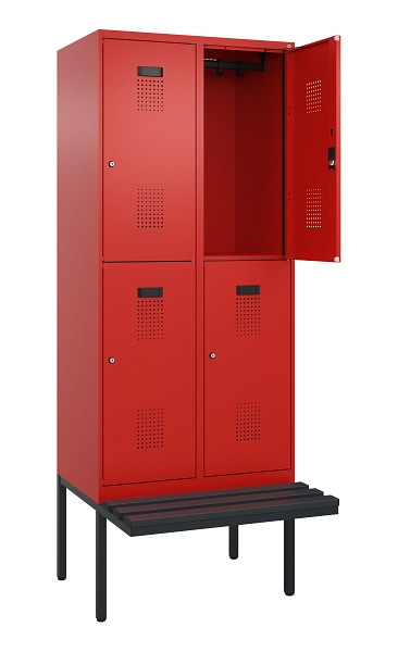 C+P Doppelstock-Spind Evolo PLUS, Bank, 4 Fächer, 2120x800x815mm, 3020/3020, Zylinderschloss, Sitzfläche Kunststoff, 0493407-22 S10139