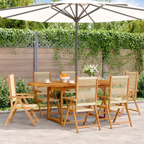 vidaXL 7-teilig Garten-Essgruppe Polypropylen und Massivholz Beige, 3281723