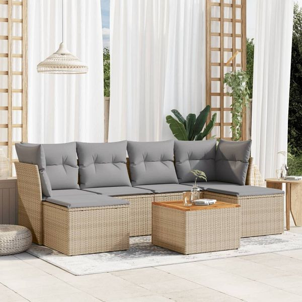 vidaXL 7-teilig Garten-Sofagarnitur mit Kissen Beige Poly Rattan, 3256101