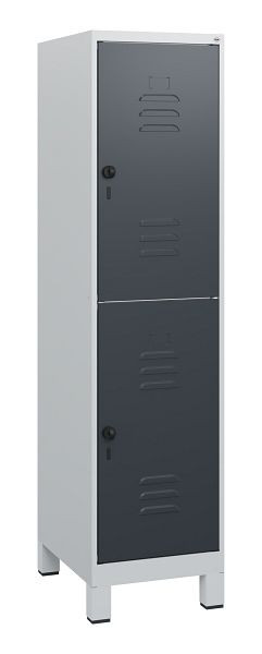 C+P Doppelstöckiger Spind Classic PLUS, Füße, 1630x400x500mm, 7035/7016, Drehriegel, 0803105-12 S10008