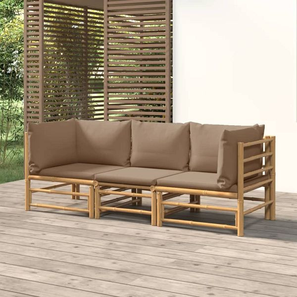 vidaXL 3-tlg. Garten-Lounge-Set mit Taupe Kissen Bambus, 3155119