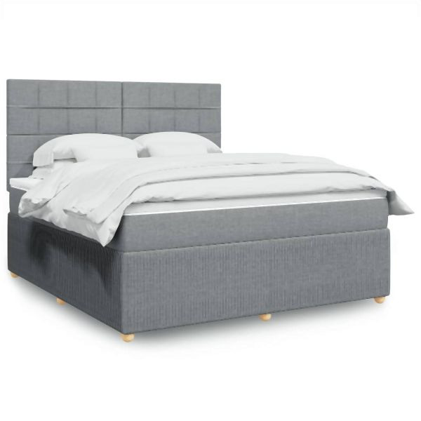 vidaXL Boxspringbett mit Matratze Hellgrau 180x200 cm Stoff, 3294435