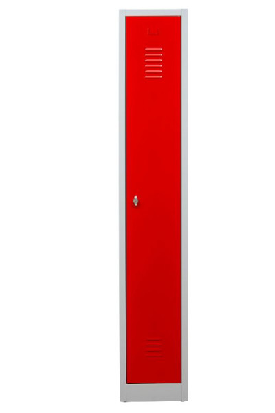 Gürkan Garderobenschrank, 50 x 30 x 180 cm, Lichtgrau, Feuerrot, Vorhangschloss, Hutboden & Kleiderhaken, WRC/1.1830, 104758