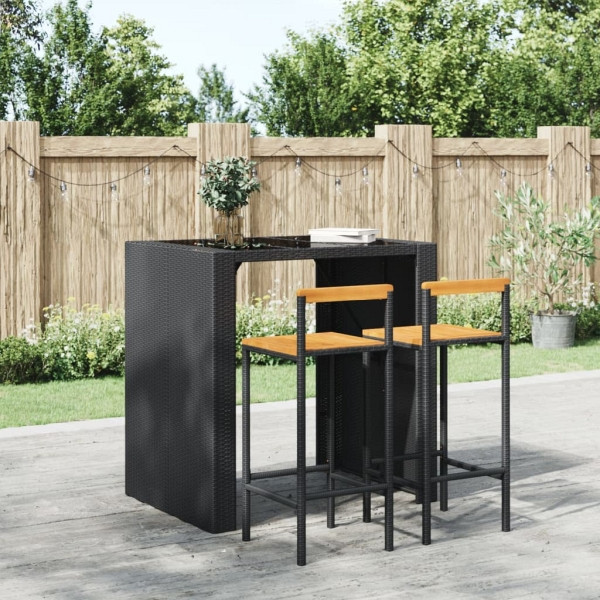 vidaXL Barhocker 2 Stück Schwarz Poly Rattan und Massivholz Akazie, 362606