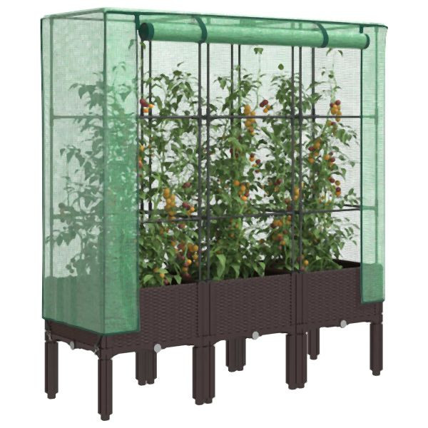 vidaXL Hochbeet mit Gewächshaus-Aufsatz Rattan-Optik 120x40x140 cm, 4015806