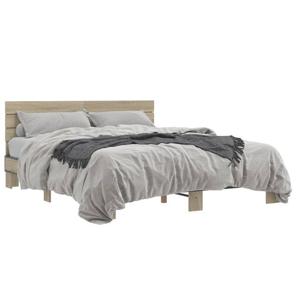 vidaXL Bettgestell Sonoma-Eiche 150x200 cm Holzwerkstoff und Metall, 3280143