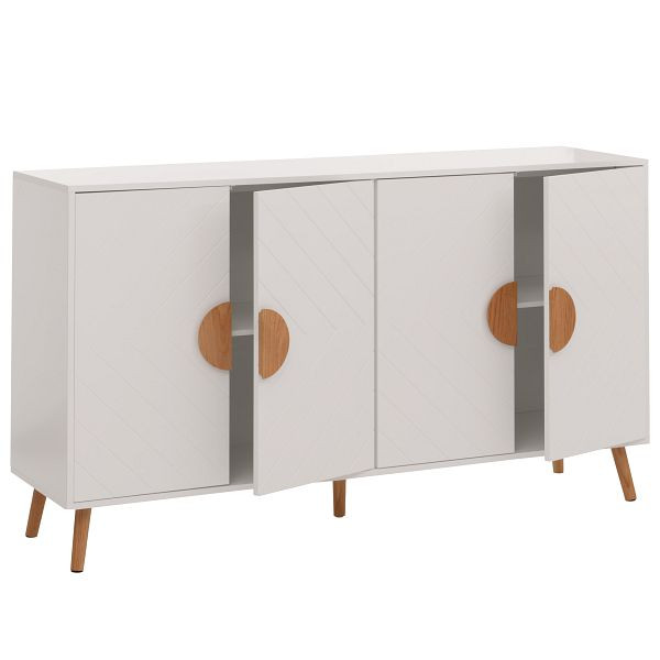 Mendler Sideboard HWC-N89, Kommode Schrank Highboard Anrichte, Fischgrätenmuster Melamin Holz, 88x150x40cm, weiß, 109689