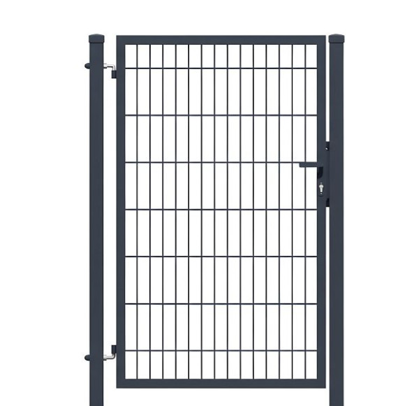 GEWA Gartentor Economy Einflügelig 1m Breit 1,8m Hoch Doppelstabmattentor RAL7016 Anthrazit Inkl. Pfosten und Zubehör, ETE-656-1830-1000-TP50-7016
