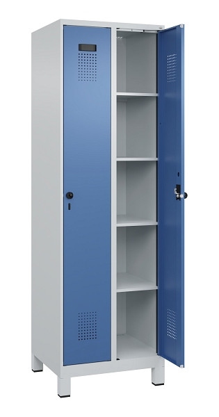 C+P Wäsche-Spind Evolo PLUS, mit Füßen, 2 Abteile, 1950x600x500mm, 7035/5023, Verschluss Drehriegel, Ablageböden 8, 049010-20B S10008