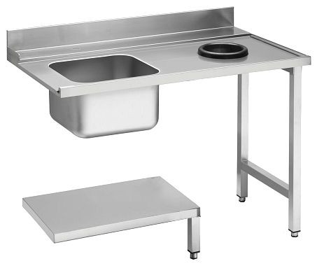 KBS Zulauftisch Becken links, mit Abfallloch Breite 120cm und Grundboden, 20390112