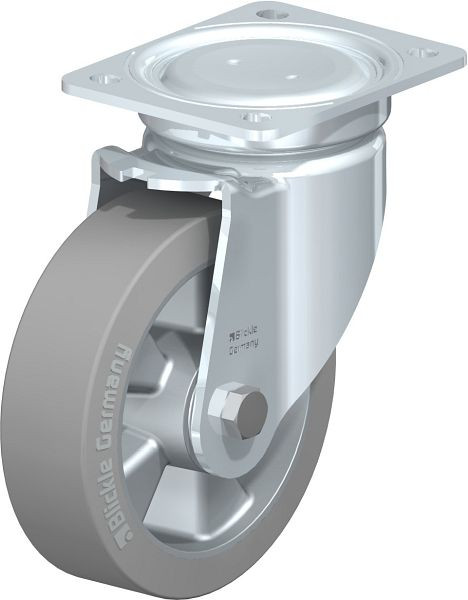 Blickle LU-ALEV 160K-SG Stahlblech-Lenkrolle, schwere, geschlossene Ausführung, mit Anschraubplatte, Elastik-Vollgummi, Grau, 852010