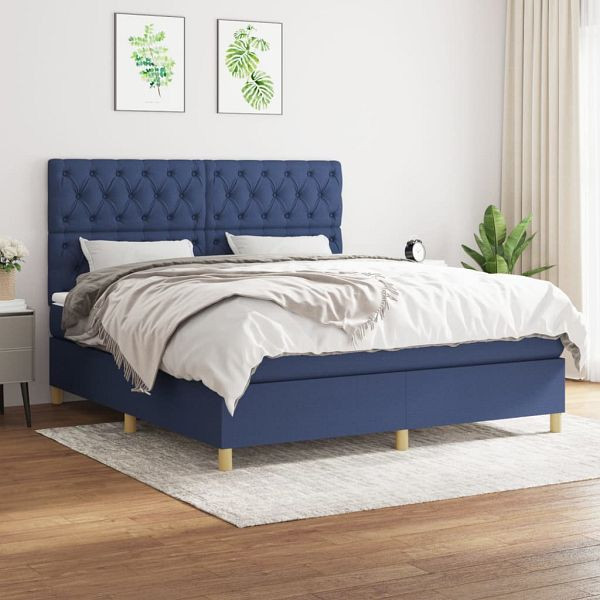 vidaXL Boxspringbett mit Matratze Blau 160x200 cm Stoff, 3142591