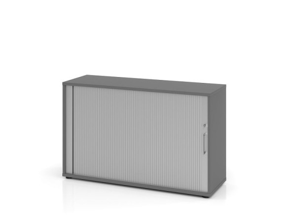 Hammerbacher Rollladenschrank 1732S BS, 2 OH, Korpus: Graphit / Rollladen: Silber, 120 x 40 x 74,8 cm (BxTxH), V1732S/G/S/BS