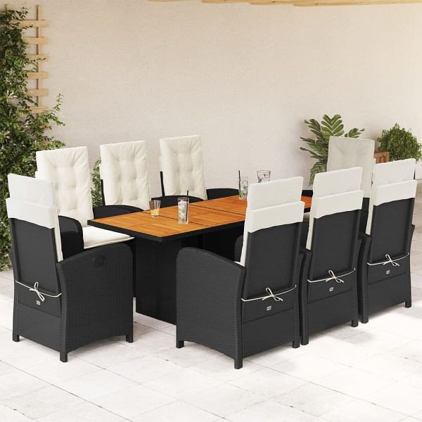 vidaXL 9-teilig Garten-Essgruppe mit Kissen Schwarz Poly Rattan, 3212273
