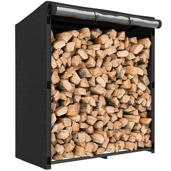 Outsunny Feuerholzregal, Brennholzständer aus Stahl, Stoffabdeckung, 300 kg Belastbarkeit, 140 x 70 x 154 cm, Schwarz, 842-435V00BK