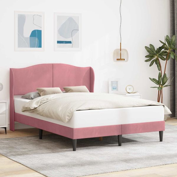 vidaXL Bettrahmen mit Kopfteil Rosa 140 x 190 cm Samt, 42027920
