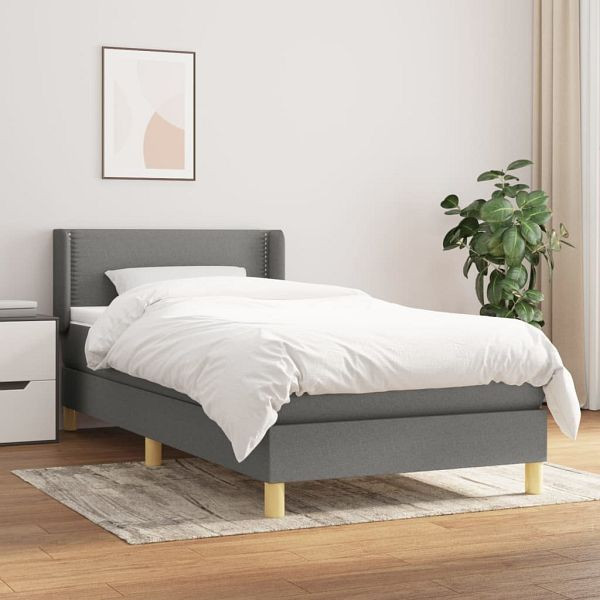 vidaXL Boxspringbett mit Matratze Dunkelgrau 80x200 cm Stoff, 3130146