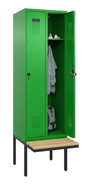 C+P Spind Evolo PLUS, 2 Abteil, 2120x600x815mm, 6037/6037, Drehriegel, Sitzfläche Holz, 0490407-20 S10026
