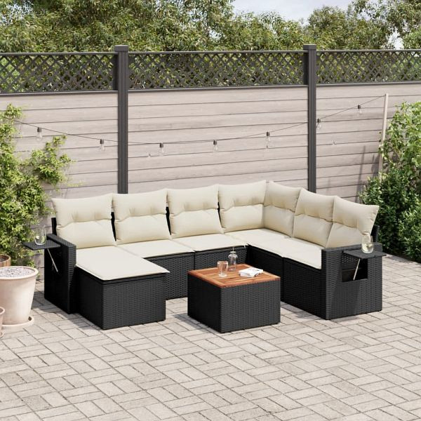 vidaXL 8-teilig Garten-Sofagarnitur mit Kissen Schwarz Poly Rattan, 3224677