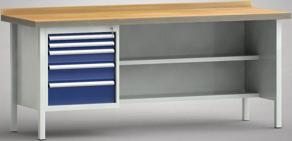 KLW Standard-Werkbank - 2000 x 700 x 840 mm L x T x H, links 2x50EA/100EA/125EA/175EA, WS138N-2000M40-E1652
